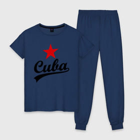 Женская пижама хлопок с принтом Куба - Cuba в Белгороде, 100% хлопок | брюки и футболка прямого кроя, без карманов, на брюках мягкая резинка на поясе и по низу штанин | звезда | куба | надпись | остров свободы