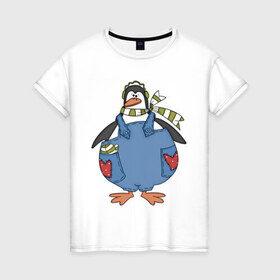 Женская футболка хлопок с принтом Летний пингвин в Белгороде, 100% хлопок | прямой крой, круглый вырез горловины, длина до линии бедер, слегка спущенное плечо | 