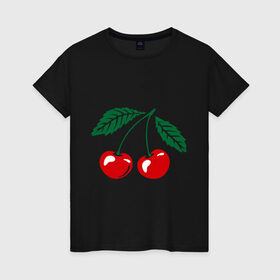 Женская футболка хлопок с принтом Вишенки в Белгороде, 100% хлопок | прямой крой, круглый вырез горловины, длина до линии бедер, слегка спущенное плечо | Тематика изображения на принте: вишенки | вишня | ягода | ягодки
