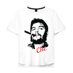 Мужская футболка хлопок Oversize с принтом Че Гевара с сигарой в Белгороде, 100% хлопок | свободный крой, круглый ворот, “спинка” длиннее передней части | che | guevara | гевара | куба | личность | революция | че