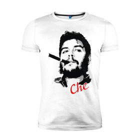 Мужская футболка премиум с принтом Че Гевара с сигарой в Белгороде, 92% хлопок, 8% лайкра | приталенный силуэт, круглый вырез ворота, длина до линии бедра, короткий рукав | che | guevara | гевара | куба | личность | революция | че