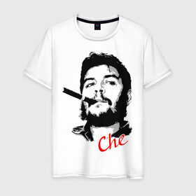 Мужская футболка хлопок с принтом Че Гевара с сигарой в Белгороде, 100% хлопок | прямой крой, круглый вырез горловины, длина до линии бедер, слегка спущенное плечо. | Тематика изображения на принте: che | guevara | гевара | куба | личность | революция | че