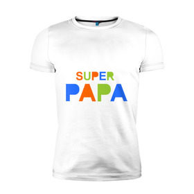 Мужская футболка премиум с принтом Super papa в Белгороде, 92% хлопок, 8% лайкра | приталенный силуэт, круглый вырез ворота, длина до линии бедра, короткий рукав | Тематика изображения на принте: super papa | отец | папа | подарок папе | супер папа