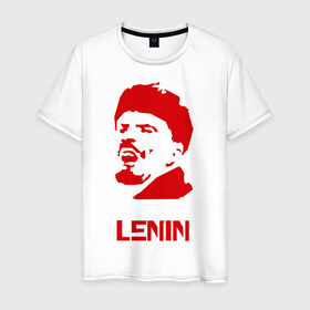 Мужская футболка хлопок с принтом Ленин (2) в Белгороде, 100% хлопок | прямой крой, круглый вырез горловины, длина до линии бедер, слегка спущенное плечо. | герб | коммунизм | ленин | молот | серп | советский | социализм | союз | ссср