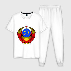 Мужская пижама хлопок с принтом СССР (5) в Белгороде, 100% хлопок | брюки и футболка прямого кроя, без карманов, на брюках мягкая резинка на поясе и по низу штанин
 | герб | коммунизм | молот | серп | советский | союз | ссср