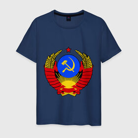 Мужская футболка хлопок с принтом СССР (5) в Белгороде, 100% хлопок | прямой крой, круглый вырез горловины, длина до линии бедер, слегка спущенное плечо. | герб | коммунизм | молот | серп | советский | союз | ссср