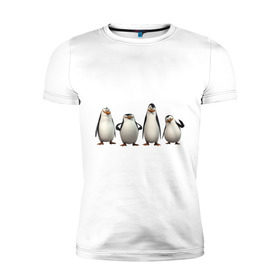 Мужская футболка премиум с принтом Пингвины Мадагаскар в Белгороде, 92% хлопок, 8% лайкра | приталенный силуэт, круглый вырез ворота, длина до линии бедра, короткий рукав | Тематика изображения на принте: пингвин