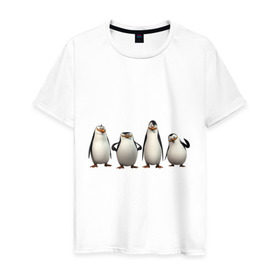 Мужская футболка хлопок с принтом Пингвины Мадагаскар в Белгороде, 100% хлопок | прямой крой, круглый вырез горловины, длина до линии бедер, слегка спущенное плечо. | пингвин