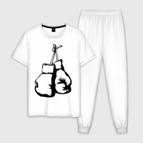 Мужская пижама хлопок с принтом Боксерские перчатки (3) в Белгороде, 100% хлопок | брюки и футболка прямого кроя, без карманов, на брюках мягкая резинка на поясе и по низу штанин
 | боксерские перчатки | емельяненко | тату | чёрно белое