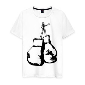 Мужская футболка хлопок с принтом Боксерские перчатки (3) в Белгороде, 100% хлопок | прямой крой, круглый вырез горловины, длина до линии бедер, слегка спущенное плечо. | боксерские перчатки | емельяненко | тату | чёрно белое
