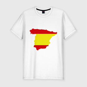 Мужская футболка премиум с принтом Испания (Spain) в Белгороде, 92% хлопок, 8% лайкра | приталенный силуэт, круглый вырез ворота, длина до линии бедра, короткий рукав | spain | государство | европа | европейский | испания | карта | мадрид | флаг