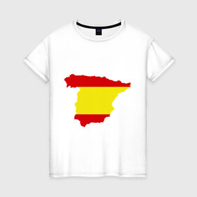 Женская футболка хлопок с принтом Испания (Spain) в Белгороде, 100% хлопок | прямой крой, круглый вырез горловины, длина до линии бедер, слегка спущенное плечо | spain | государство | европа | европейский | испания | карта | мадрид | флаг