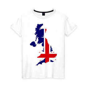 Женская футболка хлопок с принтом Великобритания (Great Britain) в Белгороде, 100% хлопок | прямой крой, круглый вырез горловины, длина до линии бедер, слегка спущенное плечо | great britain | англия | британия | британский | великобритания | королевский | флаг