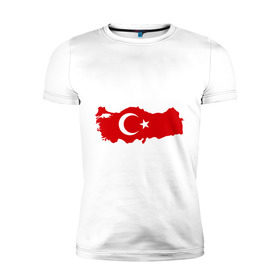 Мужская футболка премиум с принтом Турция (Turkey) в Белгороде, 92% хлопок, 8% лайкра | приталенный силуэт, круглый вырез ворота, длина до линии бедра, короткий рукав | Тематика изображения на принте: turkey | символ | страна | турция | флаг