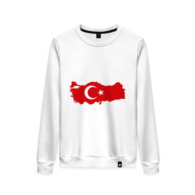 Женский свитшот хлопок с принтом Турция (Turkey) в Белгороде, 100% хлопок | прямой крой, круглый вырез, на манжетах и по низу широкая трикотажная резинка  | turkey | символ | страна | турция | флаг