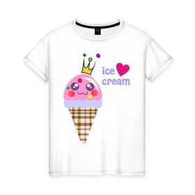 Женская футболка хлопок с принтом Ice cream в Белгороде, 100% хлопок | прямой крой, круглый вырез горловины, длина до линии бедер, слегка спущенное плечо | 