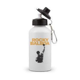 Бутылка спортивная с принтом Рокки (Rocky Balboa) в Белгороде, металл | емкость — 500 мл, в комплекте две пластиковые крышки и карабин для крепления | емельяненко
