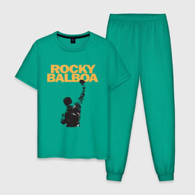 Мужская пижама хлопок с принтом Рокки (Rocky Balboa) в Белгороде, 100% хлопок | брюки и футболка прямого кроя, без карманов, на брюках мягкая резинка на поясе и по низу штанин
 | емельяненко