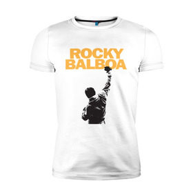 Мужская футболка премиум с принтом Рокки (Rocky Balboa) в Белгороде, 92% хлопок, 8% лайкра | приталенный силуэт, круглый вырез ворота, длина до линии бедра, короткий рукав | емельяненко