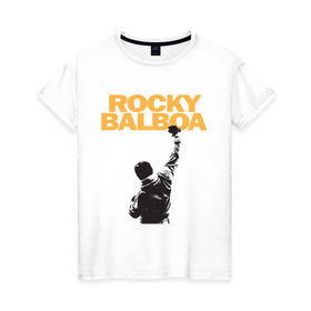 Женская футболка хлопок с принтом Рокки (Rocky Balboa) в Белгороде, 100% хлопок | прямой крой, круглый вырез горловины, длина до линии бедер, слегка спущенное плечо | емельяненко