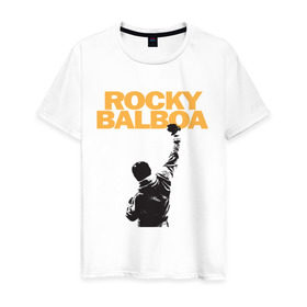 Мужская футболка хлопок с принтом Рокки (Rocky Balboa) в Белгороде, 100% хлопок | прямой крой, круглый вырез горловины, длина до линии бедер, слегка спущенное плечо. | емельяненко