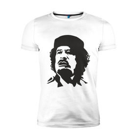 Мужская футболка премиум с принтом Каддафи в Белгороде, 92% хлопок, 8% лайкра | приталенный силуэт, круглый вырез ворота, длина до линии бедра, короткий рукав | Тематика изображения на принте: кадафи | каддафи | ливия | муамар | муаммар