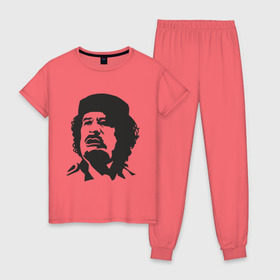 Женская пижама хлопок с принтом Каддафи в Белгороде, 100% хлопок | брюки и футболка прямого кроя, без карманов, на брюках мягкая резинка на поясе и по низу штанин | кадафи | каддафи | ливия | муамар | муаммар