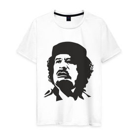 Мужская футболка хлопок с принтом Каддафи в Белгороде, 100% хлопок | прямой крой, круглый вырез горловины, длина до линии бедер, слегка спущенное плечо. | Тематика изображения на принте: кадафи | каддафи | ливия | муамар | муаммар