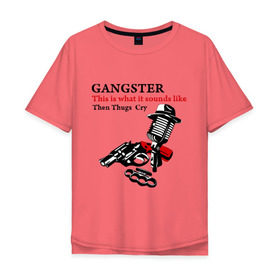 Мужская футболка хлопок Oversize с принтом Gangster mafia в Белгороде, 100% хлопок | свободный крой, круглый ворот, “спинка” длиннее передней части | gangsters | гангстеры | костет | мафия | оружие | пистолет | револьвер