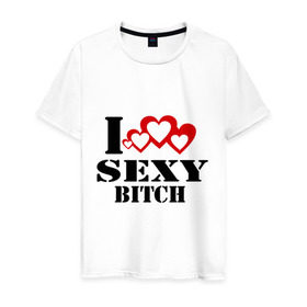 Мужская футболка хлопок с принтом Sexy bitch в Белгороде, 100% хлопок | прямой крой, круглый вырез горловины, длина до линии бедер, слегка спущенное плечо. | красивая | сердечки | сердца | стерва