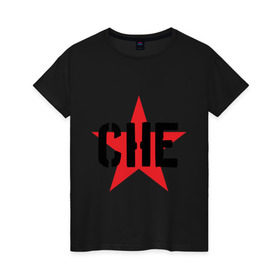 Женская футболка хлопок с принтом Че Гевара - звезда в Белгороде, 100% хлопок | прямой крой, круглый вырез горловины, длина до линии бедер, слегка спущенное плечо | che | cuba | guevara | гевара | звезда | куба | че