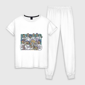 Женская пижама хлопок с принтом Wu-Tang Cooking в Белгороде, 100% хлопок | брюки и футболка прямого кроя, без карманов, на брюках мягкая резинка на поясе и по низу штанин | clan | ву танг | клан