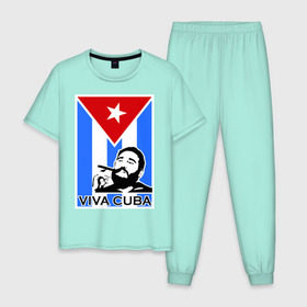Мужская пижама хлопок с принтом Viva, Cuba! в Белгороде, 100% хлопок | брюки и футболка прямого кроя, без карманов, на брюках мягкая резинка на поясе и по низу штанин
 | cuba | viva | вива | кастро | куба | кубы | фидель | флаг