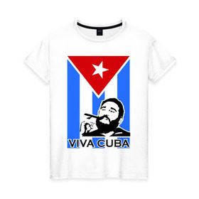 Женская футболка хлопок с принтом Viva, Cuba! в Белгороде, 100% хлопок | прямой крой, круглый вырез горловины, длина до линии бедер, слегка спущенное плечо | cuba | viva | вива | кастро | куба | кубы | фидель | флаг