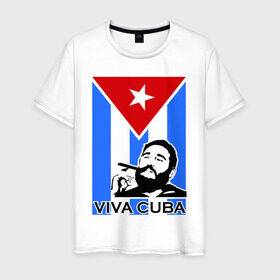 Мужская футболка хлопок с принтом Viva, Cuba! в Белгороде, 100% хлопок | прямой крой, круглый вырез горловины, длина до линии бедер, слегка спущенное плечо. | cuba | viva | вива | кастро | куба | кубы | фидель | флаг