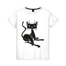 Женская футболка хлопок с принтом Кошечка (6) в Белгороде, 100% хлопок | прямой крой, круглый вырез горловины, длина до линии бедер, слегка спущенное плечо | cats | кошечка | кошка