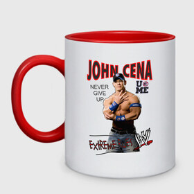 Кружка двухцветная с принтом John Cena Extreme Rules в Белгороде, керамика | объем — 330 мл, диаметр — 80 мм. Цветная ручка и кайма сверху, в некоторых цветах — вся внутренняя часть | Тематика изображения на принте: джон сина