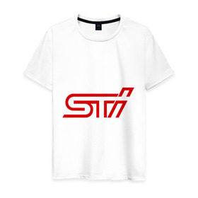 Мужская футболка хлопок с принтом STI в Белгороде, 100% хлопок | прямой крой, круглый вырез горловины, длина до линии бедер, слегка спущенное плечо. | impreza | sti | subaru | subaru impreza wrx sti | wrx | субару | субару импреза