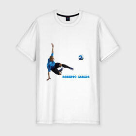 Мужская футболка премиум с принтом Roberto Carlos(2) в Белгороде, 92% хлопок, 8% лайкра | приталенный силуэт, круглый вырез ворота, длина до линии бедра, короткий рукав | анжи