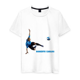 Мужская футболка хлопок с принтом Roberto Carlos(2) в Белгороде, 100% хлопок | прямой крой, круглый вырез горловины, длина до линии бедер, слегка спущенное плечо. | Тематика изображения на принте: анжи