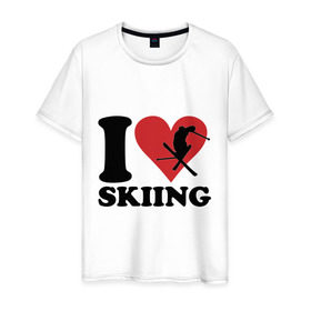 Мужская футболка хлопок с принтом I love skiing - Я люблю кататься на лыжах в Белгороде, 100% хлопок | прямой крой, круглый вырез горловины, длина до линии бедер, слегка спущенное плечо. | Тематика изображения на принте: i love | love skiing | зима | зимние виды спорта | каткться | лыжи | лыжник | люблю лыжи