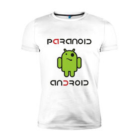 Мужская футболка премиум с принтом Paranoid android в Белгороде, 92% хлопок, 8% лайкра | приталенный силуэт, круглый вырез ворота, длина до линии бедра, короткий рукав | Тематика изображения на принте: paranoid android | админу | андроид | параноик | прикольные