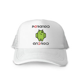 Кепка тракер с сеткой с принтом Paranoid android в Белгороде, трикотажное полотно; задняя часть — сетка | длинный козырек, универсальный размер, пластиковая застежка | Тематика изображения на принте: android | paranoid android | админу | андроид | андройд | параниок андроид