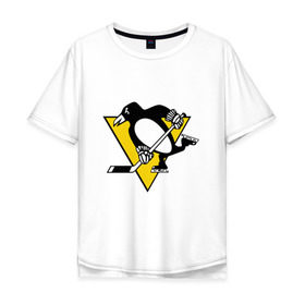 Мужская футболка хлопок Oversize с принтом Pittsburgh Penguins в Белгороде, 100% хлопок | свободный крой, круглый ворот, “спинка” длиннее передней части | Тематика изображения на принте: пингвин