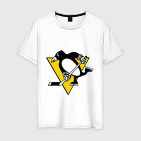 Мужская футболка хлопок с принтом Pittsburgh Penguins в Белгороде, 100% хлопок | прямой крой, круглый вырез горловины, длина до линии бедер, слегка спущенное плечо. | Тематика изображения на принте: пингвин