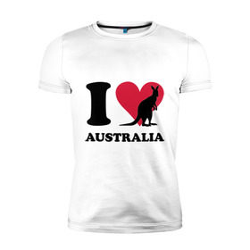Мужская футболка премиум с принтом I love Australia в Белгороде, 92% хлопок, 8% лайкра | приталенный силуэт, круглый вырез ворота, длина до линии бедра, короткий рукав | i love | i love australia | кенгуру | я люблю | я люблю австралию