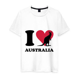 Мужская футболка хлопок с принтом I love Australia в Белгороде, 100% хлопок | прямой крой, круглый вырез горловины, длина до линии бедер, слегка спущенное плечо. | Тематика изображения на принте: i love | i love australia | кенгуру | я люблю | я люблю австралию