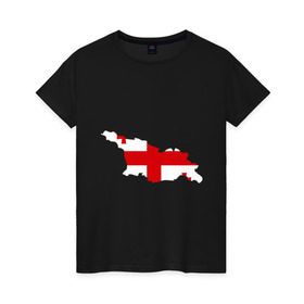 Женская футболка хлопок с принтом Грузия (Georgia) в Белгороде, 100% хлопок | прямой крой, круглый вырез горловины, длина до линии бедер, слегка спущенное плечо | Тематика изображения на принте: georgia | грузия | карта грузии | флаг грузии