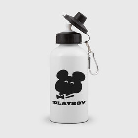 Бутылка спортивная с принтом Playboy mishka в Белгороде, металл | емкость — 500 мл, в комплекте две пластиковые крышки и карабин для крепления | Тематика изображения на принте: mishka | playboy | медведь | мишка | олимпиада 80 | олимпийский мишка | плейбой