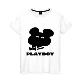 Женская футболка хлопок с принтом Playboy mishka в Белгороде, 100% хлопок | прямой крой, круглый вырез горловины, длина до линии бедер, слегка спущенное плечо | mishka | playboy | медведь | мишка | олимпиада 80 | олимпийский мишка | плейбой